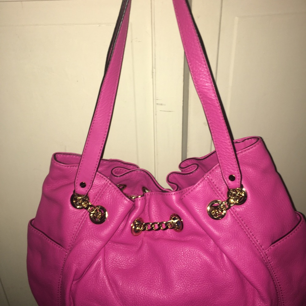 STUNNING MICHAEL KORS ZINNIA PINK LEATHER CHAIN LINK HANDBAG
